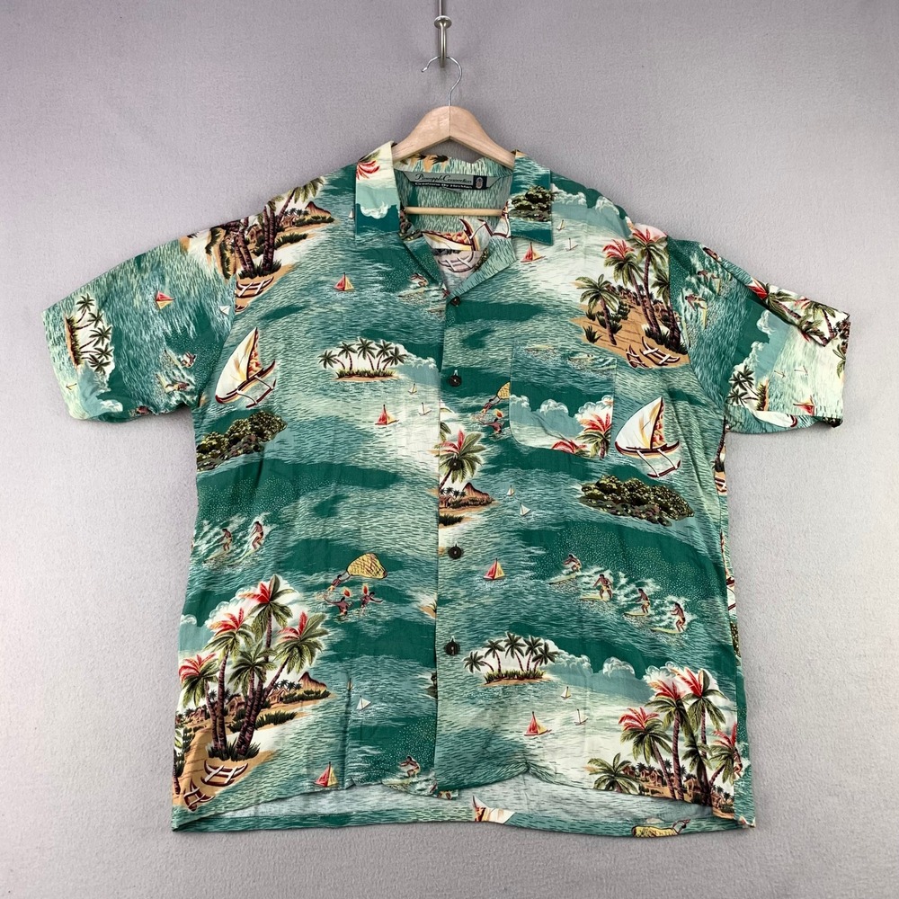 Vintage Pineapple Connection Aloha Camp Shirt Mens Large Rayon Surf Graphic 90s